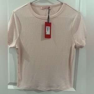 Brooklyn Karma Pink Ribbed Short Sleeve Top